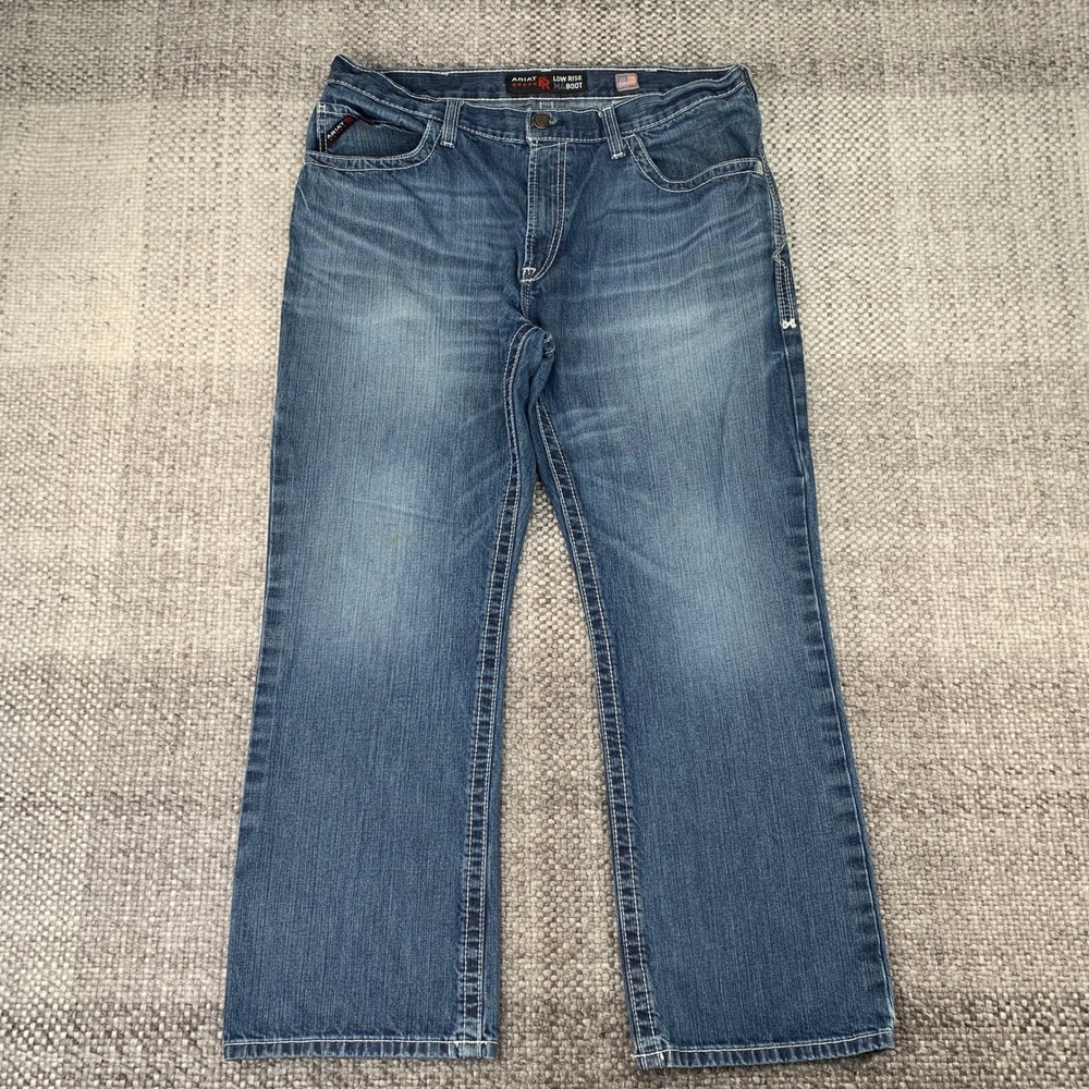 Ariat FR M4 Boot Cut Jeans Mens 38x30 Blue Flame Resistant CAT 2 Workwear Denim